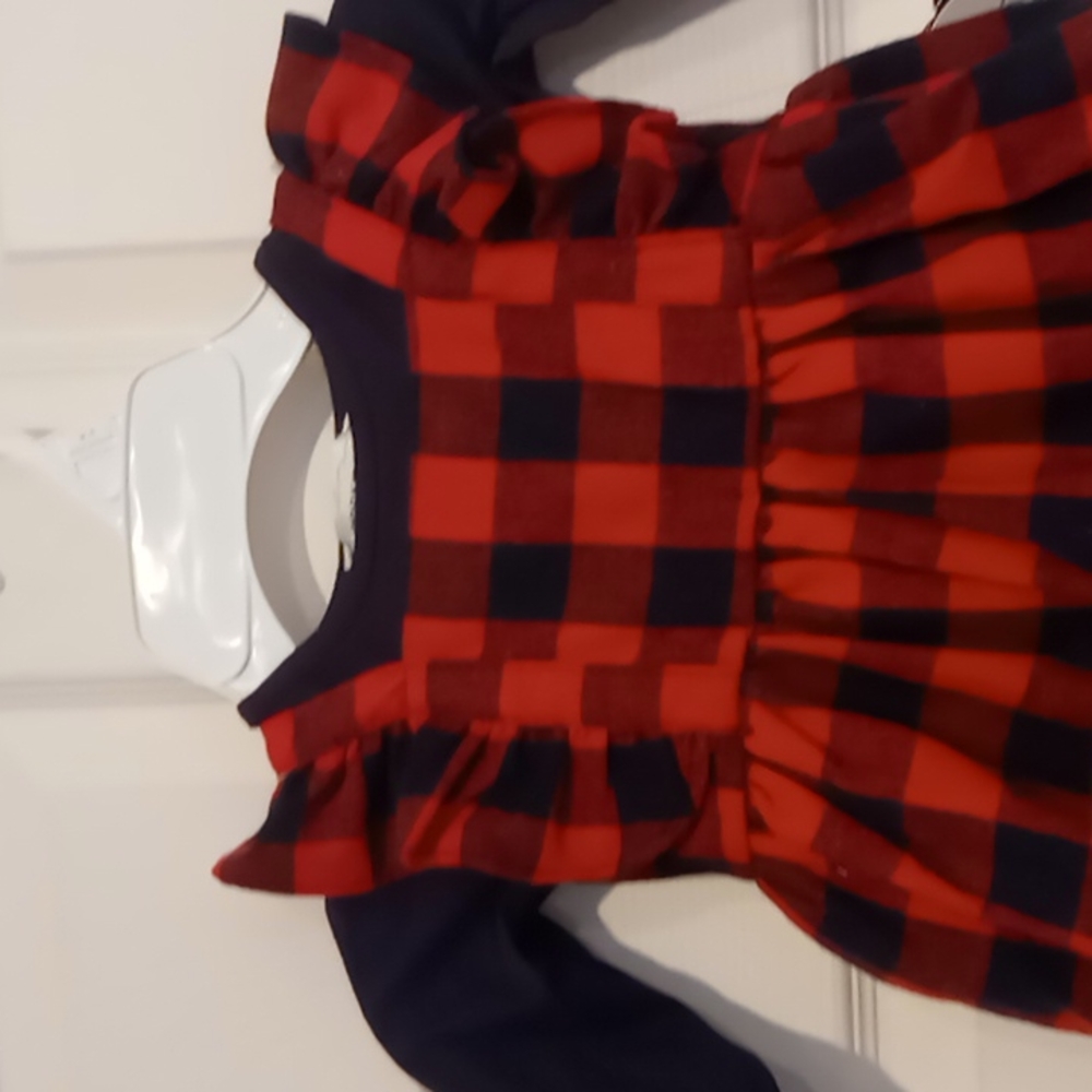 Popatu 2 piece jumper & top in red and black check with ruffles NWT size 12 mos